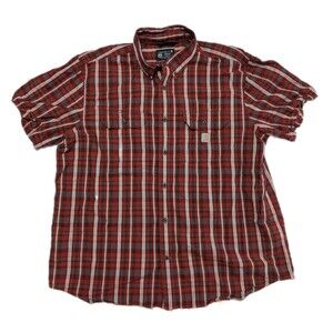 Carhartt Men’s 2XL Relaxed Fit Shirt Red Plaid Button Up Short Sleeve Workwear